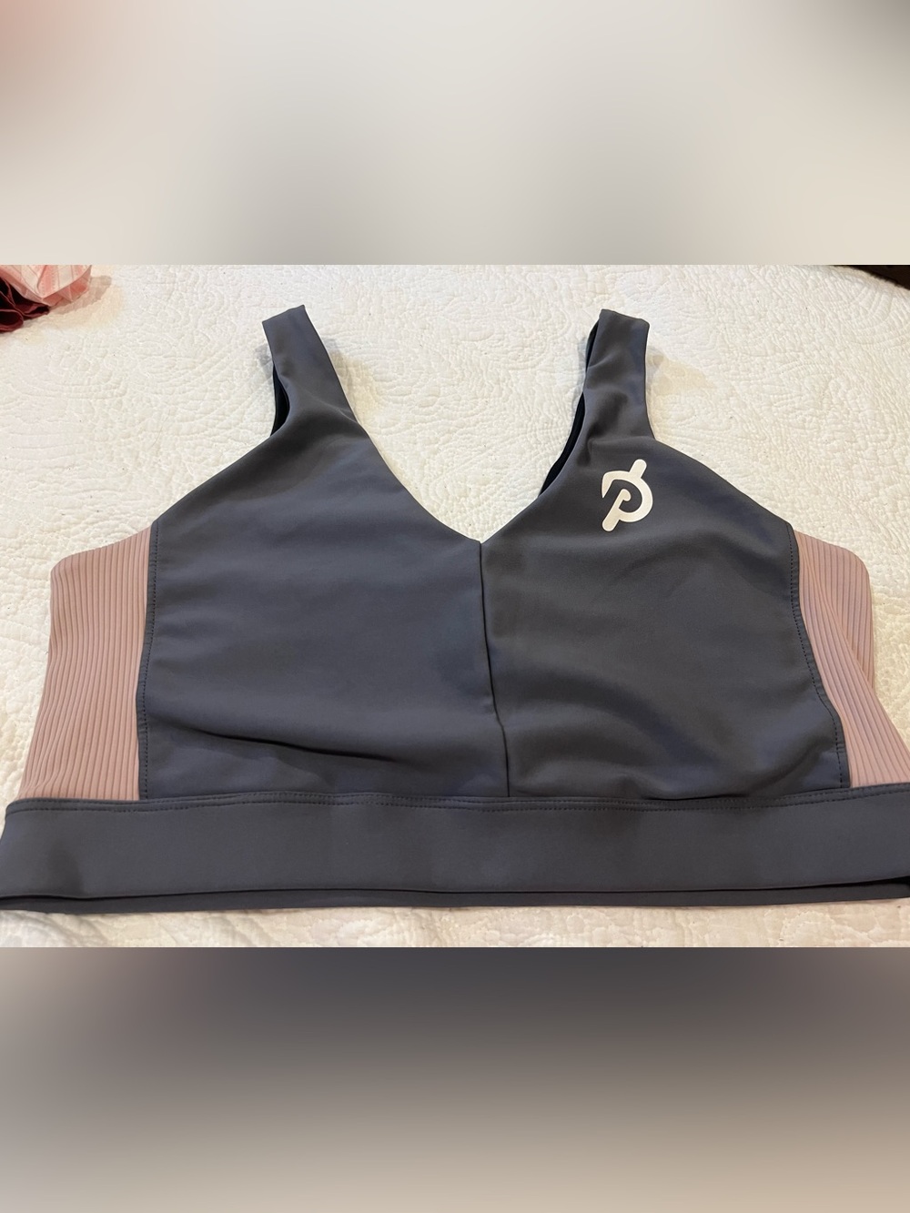 Peloton Charcoal Gray & Dusty Rose Sports Bra with Logo